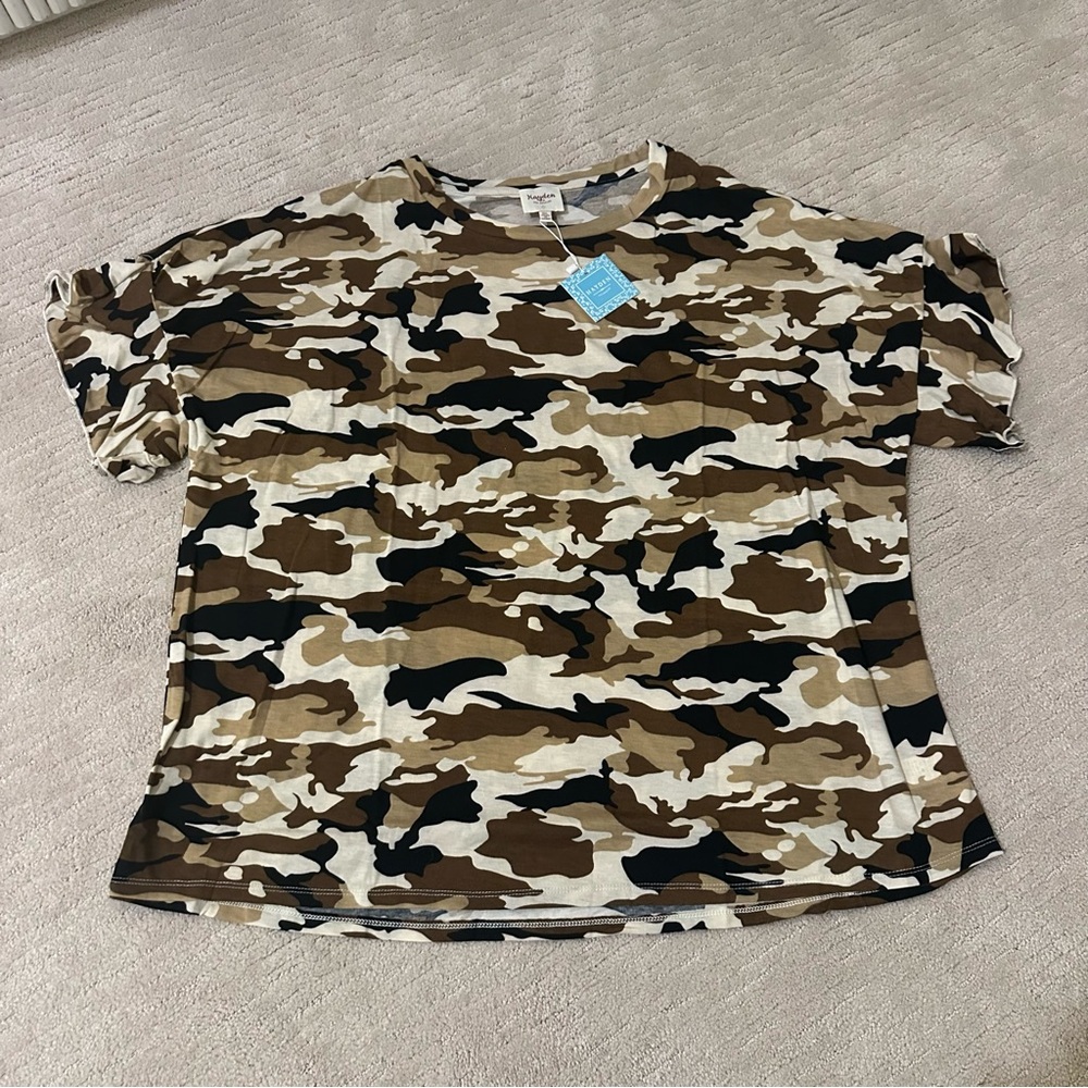 Hayden Camouflage Ruffle Sleeve Short Sleeve Top